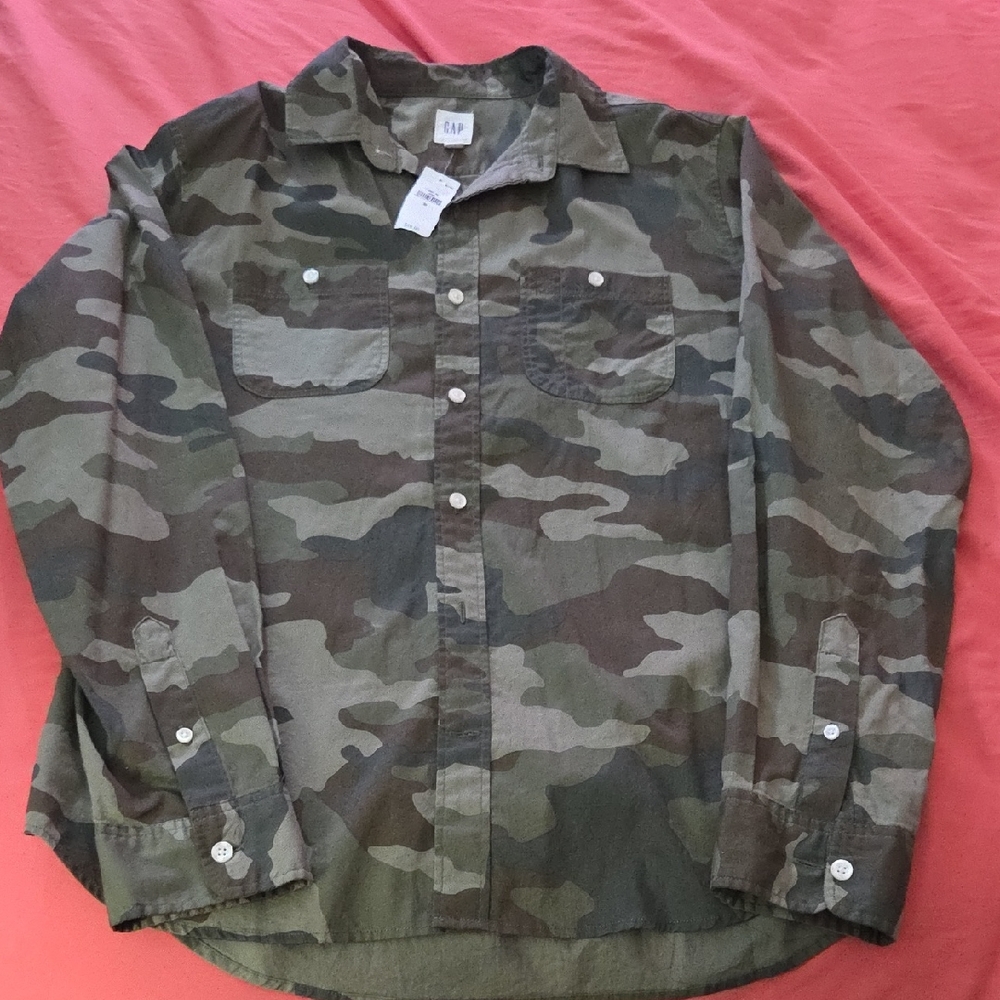 GAP Olive Camo Button-Up Shirt